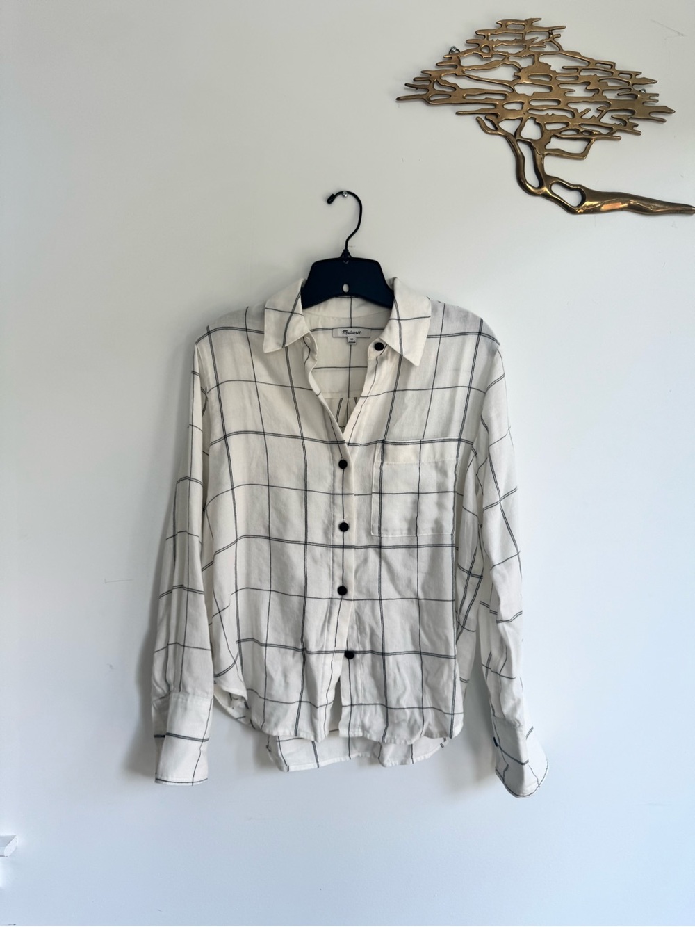 Cream/white and black windowpane button down shirt